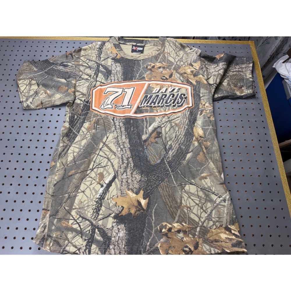 Vintage Dave Marcis 71 Chase Authentics Realtree Camo Racing T-Shirt XL USA Made
